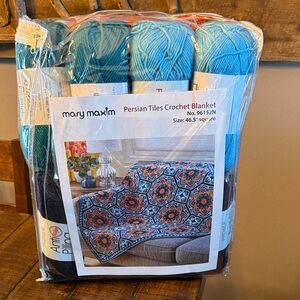 Mary Maxim Persian Tiles Crochet Blanket Kit - Blue and Orange
